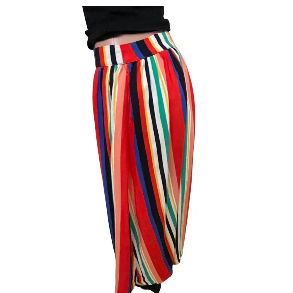 English‎ Factory Sz M rainbow striped maxi skirt, 100% Rayon, button front, boho